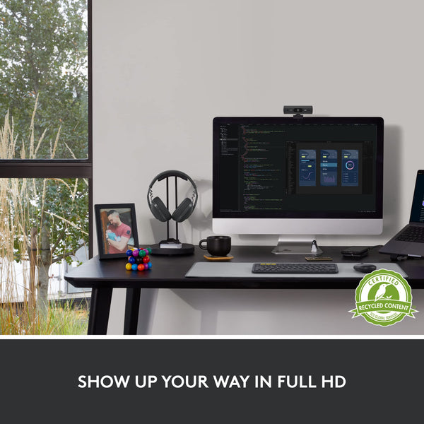 Logitech Brio 500 Full HD Webcam with Auto Light Correction, show Mode, Dual Noise Reduction Mics, Webcam Privacy Cover, Works with Microsoft Teams, Google Meet, Zoom, USB-C Cable, Streaming - White