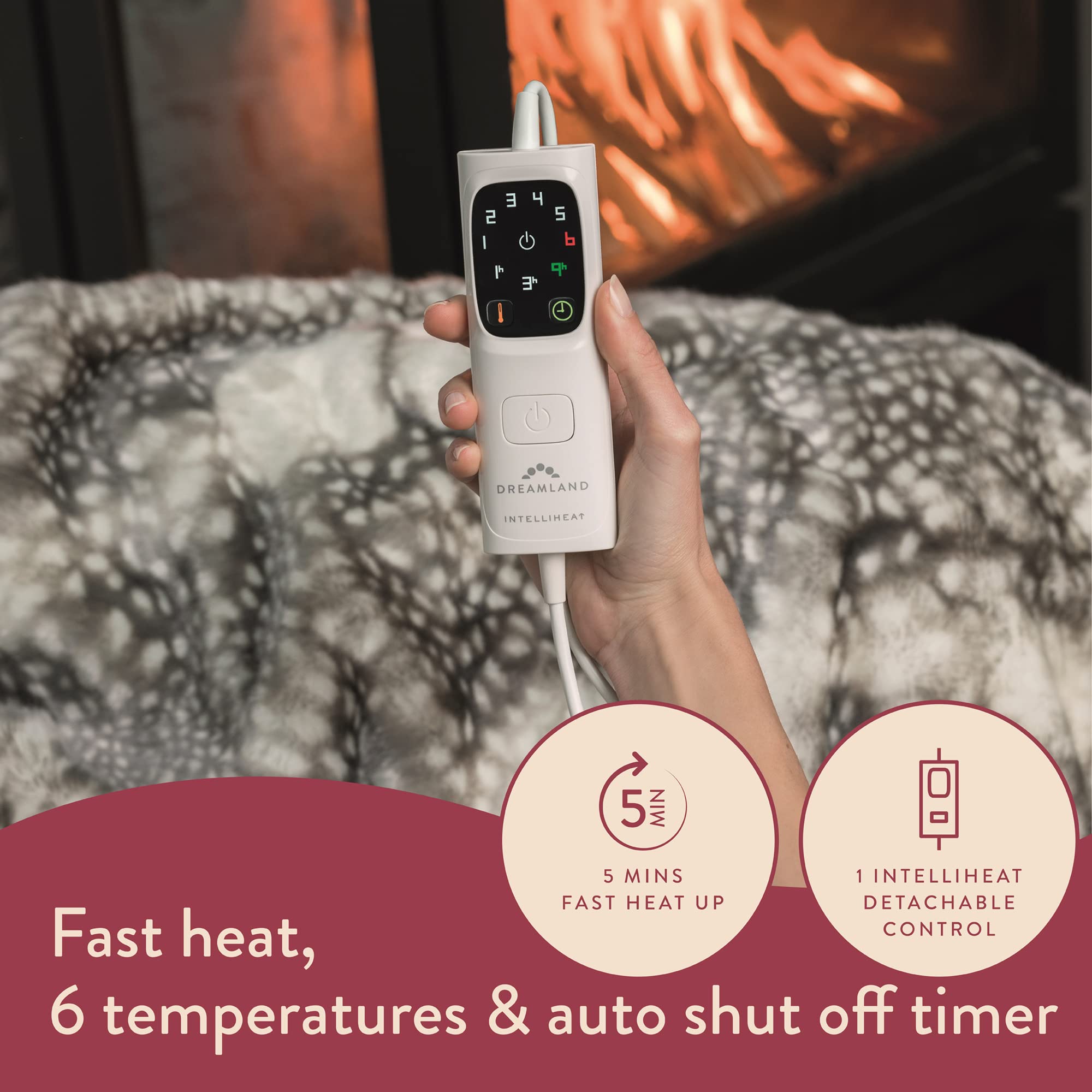 Dreamland Hygge Days Electric Blanket – Heated throw - Zebra, Luxury Faux Fur, 5-minute Fast heat up, 6 temperature settings, 1/3/9-hour auto timer, Electric throw, Machine Washable, 160x120cm