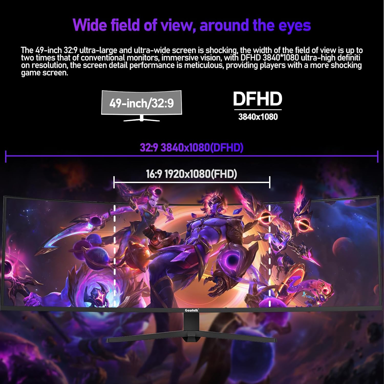 Gawfolk 34 Inch Ultrawide Curved 144Hz Gaming Computer Monitor 1500R PC Screen 21:9 UWQHD (3440x1440),Adaptive Sync,178° Viewing Angle,Display Port、HDMI 2.0, VESA75x75MM-Black