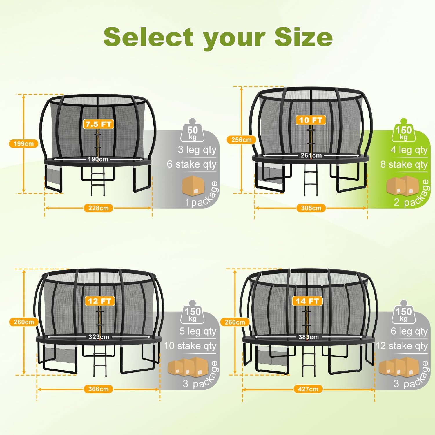 Devoko Outdoor Trampoline 7.5ft/10ft/12ft/14ft GS Certified Garden Trampoline With Safety Net,Non-Slip Ladder& Shoe Organiser,Available For Toddlers And Adults,Up to 150kg