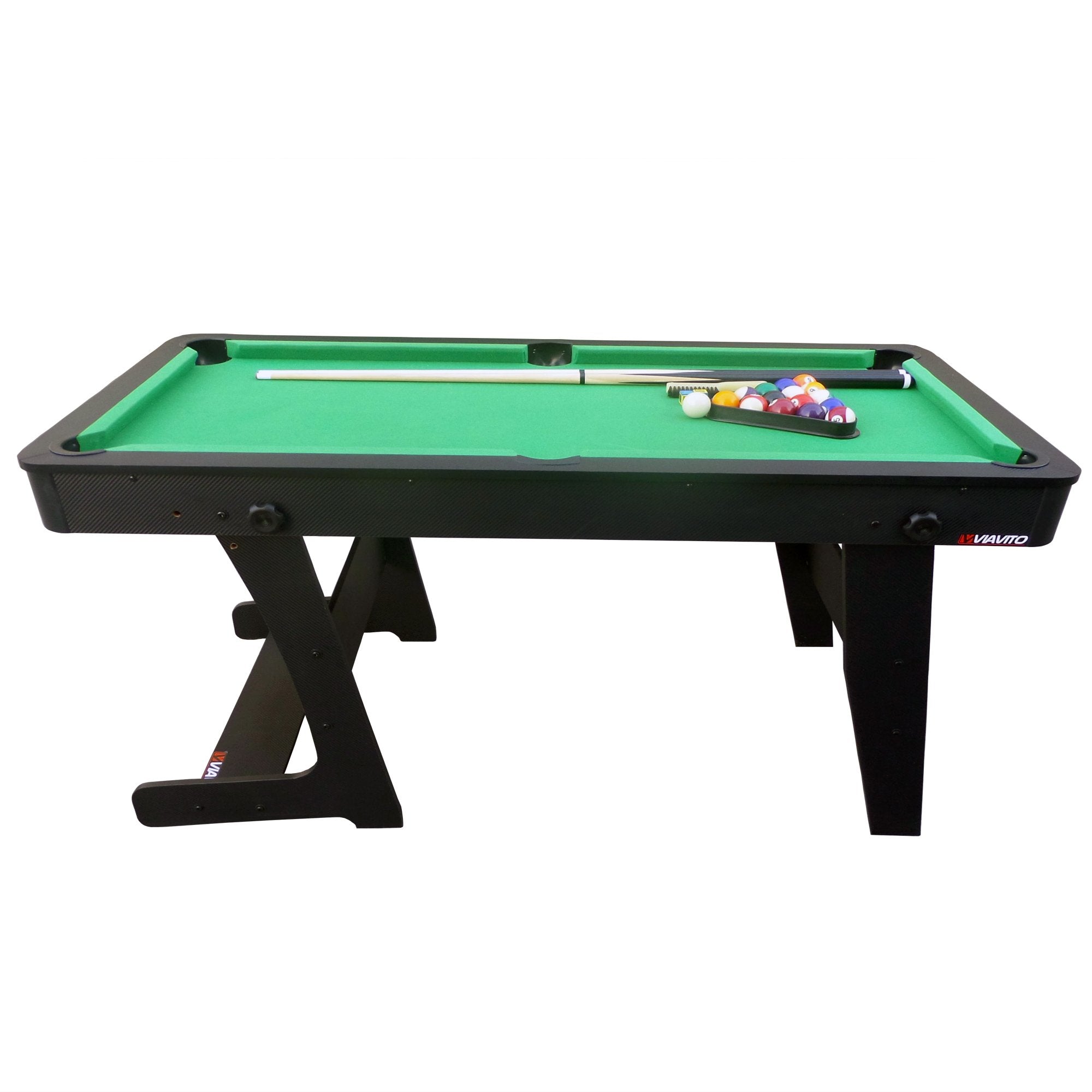 VIAVITO PT100X Folding Pool Billiards Table with Accessories, Space Saving Steady Portable Family Leisure Game Table Set for Kids & Adults w/Cues, Balls, Chalk, Triangle & Brush