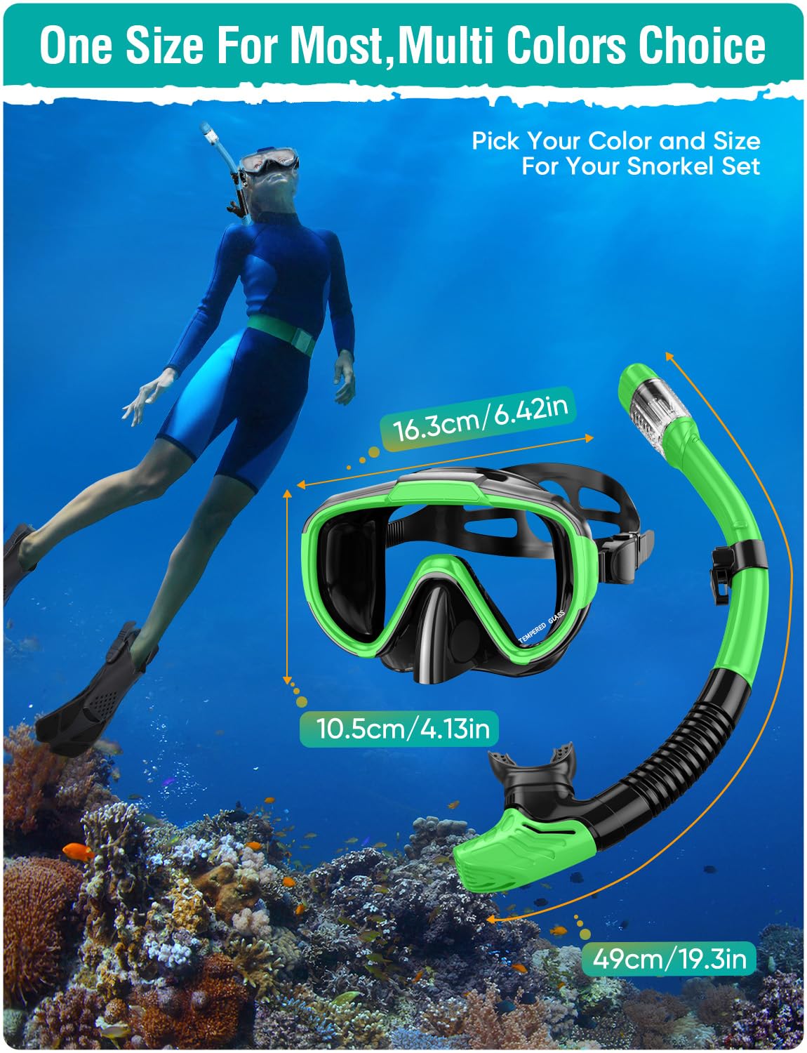 Lealinga Snorkel Set Adults Snorkel Mask Anti-Fog Panoramic View Diving Mask Dry Top Snorkel Kit with Travel Bag Diving Set for Snorkeling Scuba Diving Swimming Travel