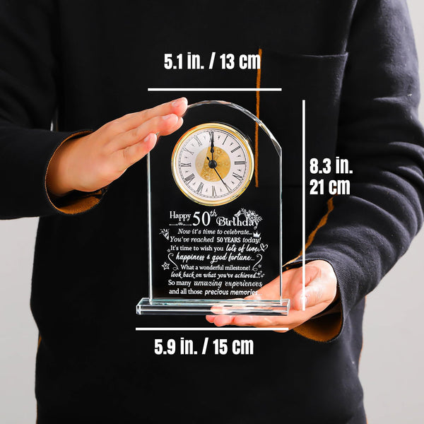 50th Birthday Quartz Clock Gifts for Women Ladies, Happy 50th Birthday Glass Keepsake Ornament Presents for Men Turning 50 Years Old