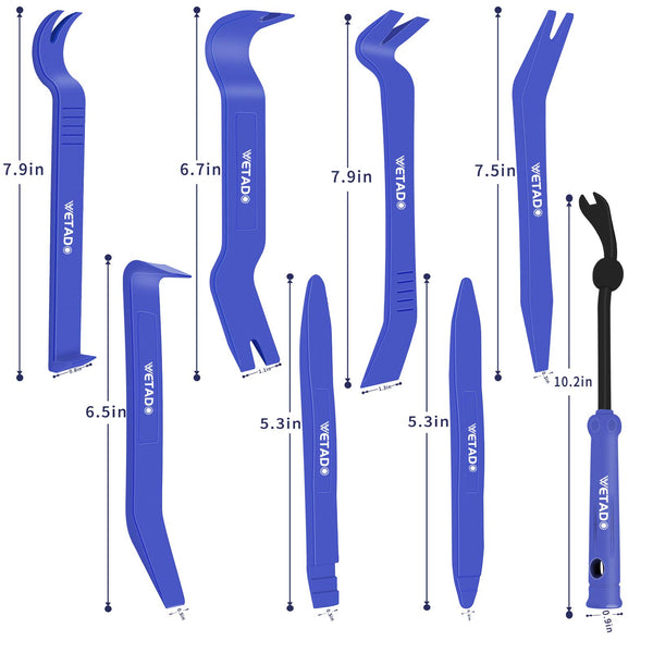 Wetado Trim Removal Tool, Car Upholstery Repair Kit, Car Door Audio Panel Trim Removal Set, Fastener Terminal Remover Tool Set Clips Pry Kit Auto Clip Pliers (8PCS Blue)