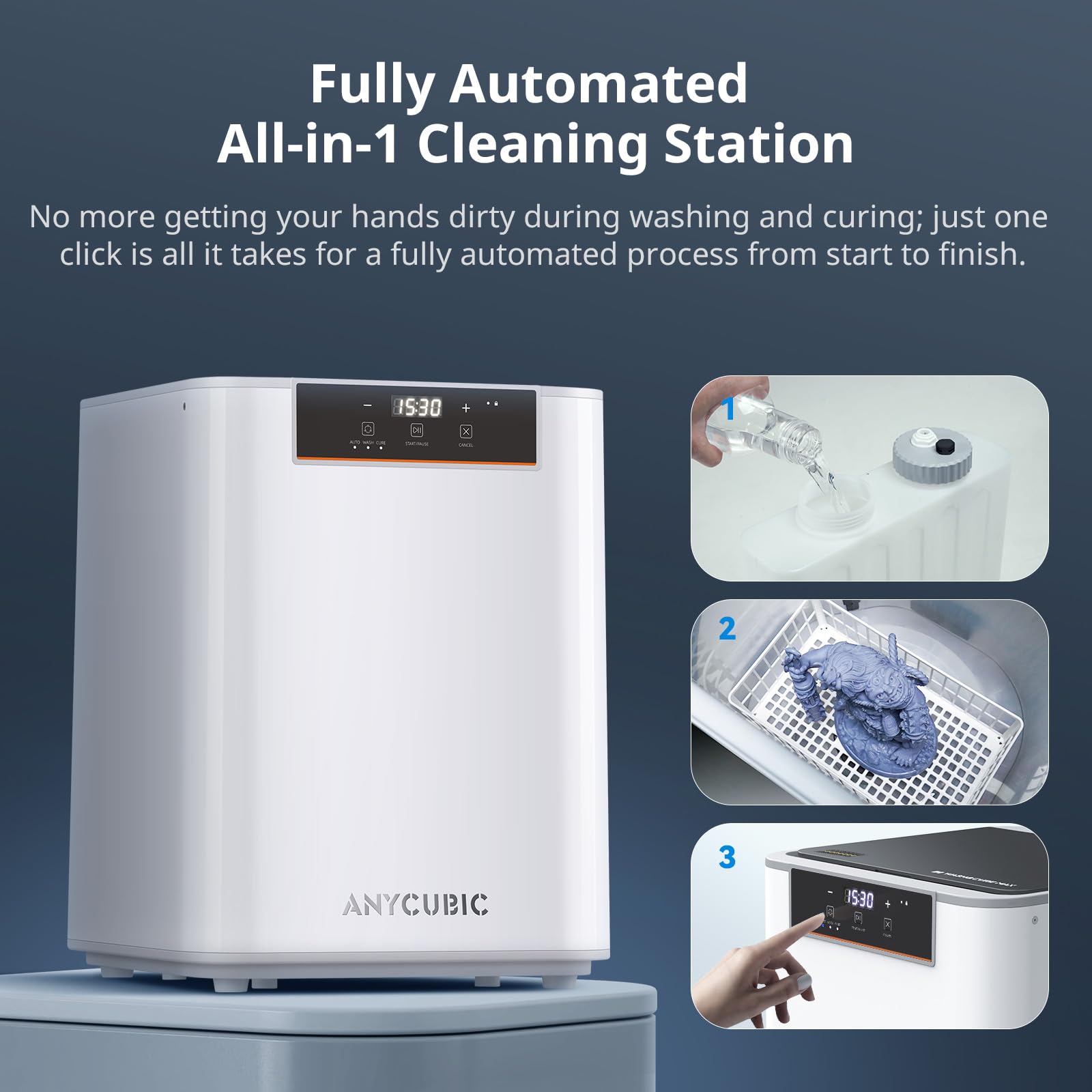 ANYCUBIC Wash and Cure 3 Station, 2 in 1 Wash & Cure Machine for ANYCUBIC Photon Mono Mars LCD/SLA/DLP Resin 3D Printing Models with Dual Cleaning Modes and Uniform Curing, Washing Size 165x100x180mm³