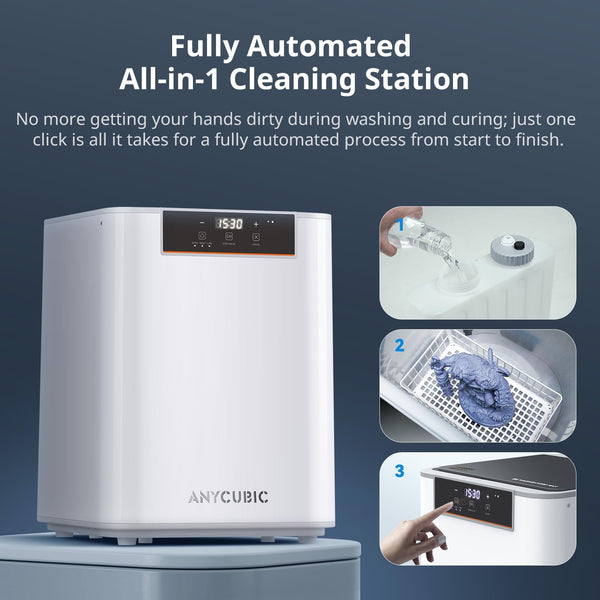 ANYCUBIC Wash and Cure 3 Station, 2 in 1 Wash & Cure Machine for ANYCUBIC Photon Mono Mars LCD/SLA/DLP Resin 3D Printing Models with Dual Cleaning Modes and Uniform Curing, Washing Size 165x100x180mm³