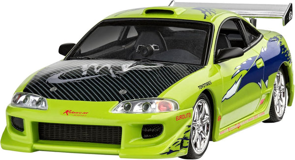 Revell Model Set 67691 Fast & Furious Brian's 1995 Mitsubishi Eclipse 1:25 Scale Unbuilt/Unpainted Plastic Model Kit with Contacta Professional Glue, Paintbrush & Selected Aqua Color Paints