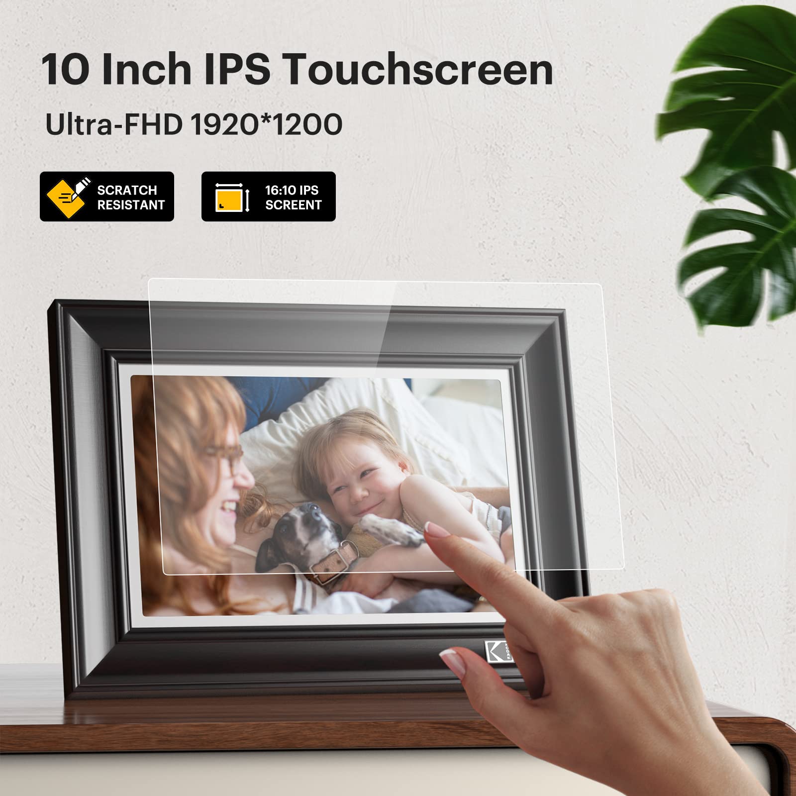 KODAK Digital Photo Frame WiFi Digital Picture Frame 10.1 Inches, FHD 1920*1200 IPS Touchscreen, Wooden Smart Electronic Frame with 32GB Memory, Easy to Share Photo, Video via APP with Your Loved Ones