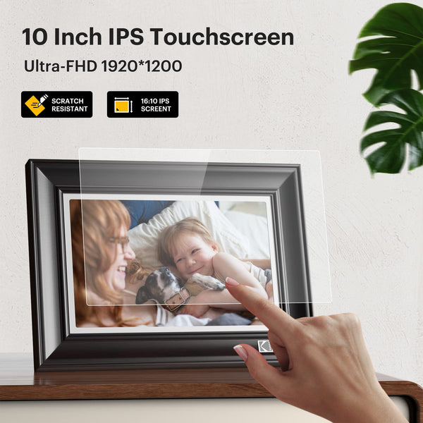 KODAK Digital Photo Frame WiFi Digital Picture Frame 10.1 Inches, FHD 1920*1200 IPS Touchscreen, Wooden Smart Electronic Frame with 32GB Memory, Easy to Share Photo, Video via APP with Your Loved Ones