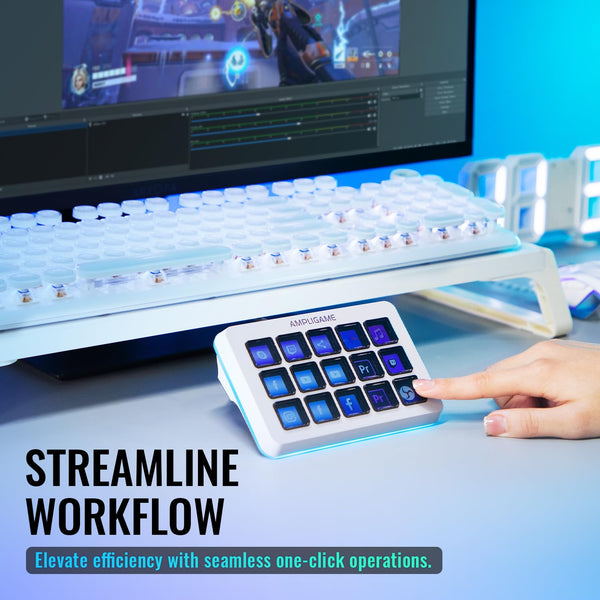 FIFINE Streaming Controller with 15 Customizable Keys for Live Stream, Gaming and Podcast, Macro Keyboard Compatible with Twitch/OBS/YouTube/Streamlabs Etc, White Keypad for Mac and PC - D6W