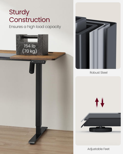 VASAGLE Electric Standing Desk, Height Adjustable Desk, 60 x 140 x (72-120) cm, 4 Memory Heights, Storage Pocket, for Home Office, Study, Rustic Brown and Ink Black LSD134K02