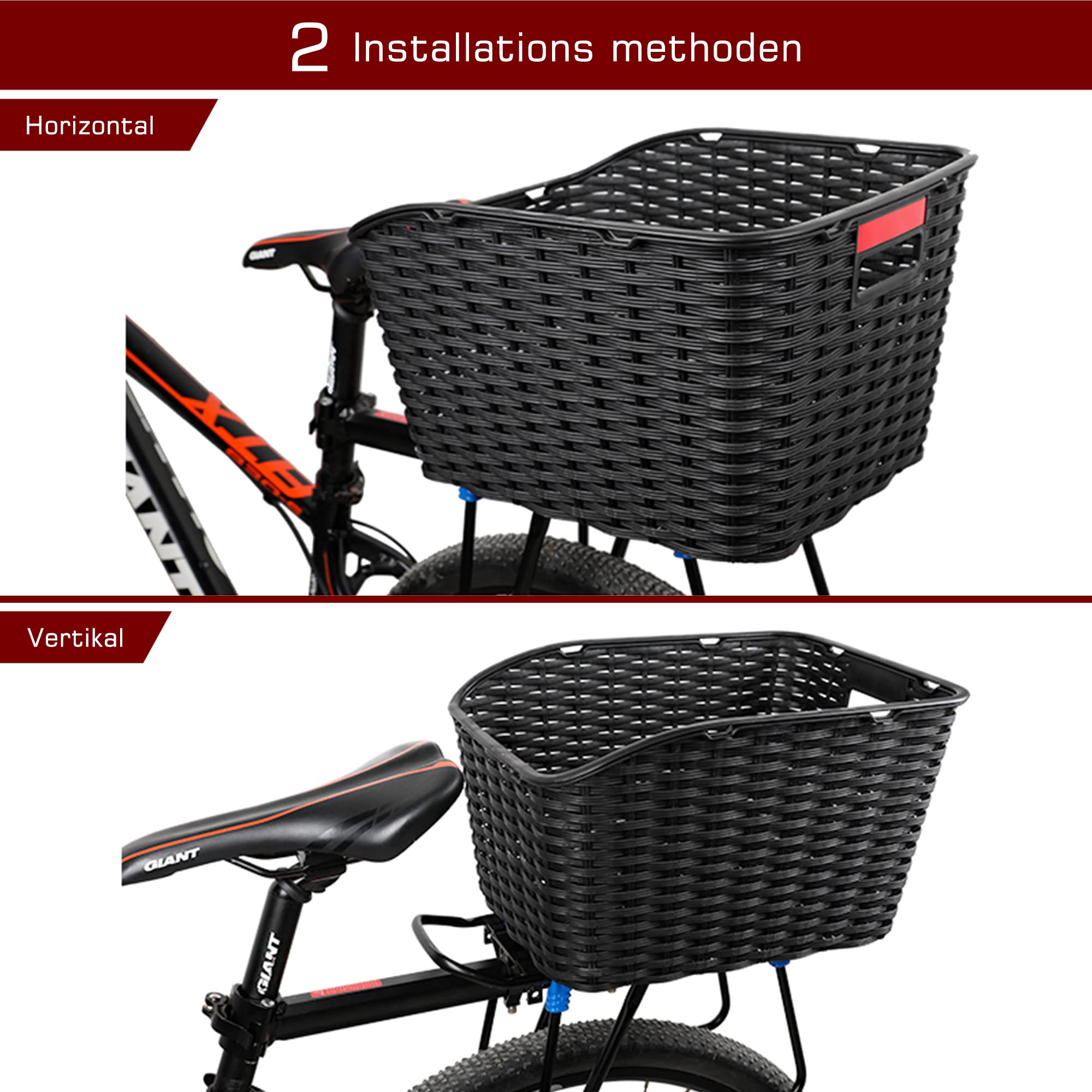 Unisex Rear Bicycle Basket 27L Weave Plastic Mesh Weatherproof Does Not Rust, Bicycle Basket Rear on Pannier Rack Including Mounting Material and
