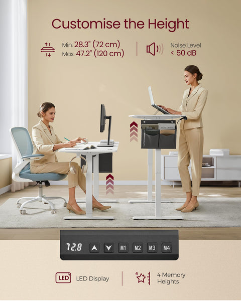 VASAGLE Electric Standing Desk, Height Adjustable Desk, 60 x 140 x (72-120) cm, 4 Memory Heights, Storage Pocket, for Home Office, Study, Rustic Brown and Ink Black LSD134K02