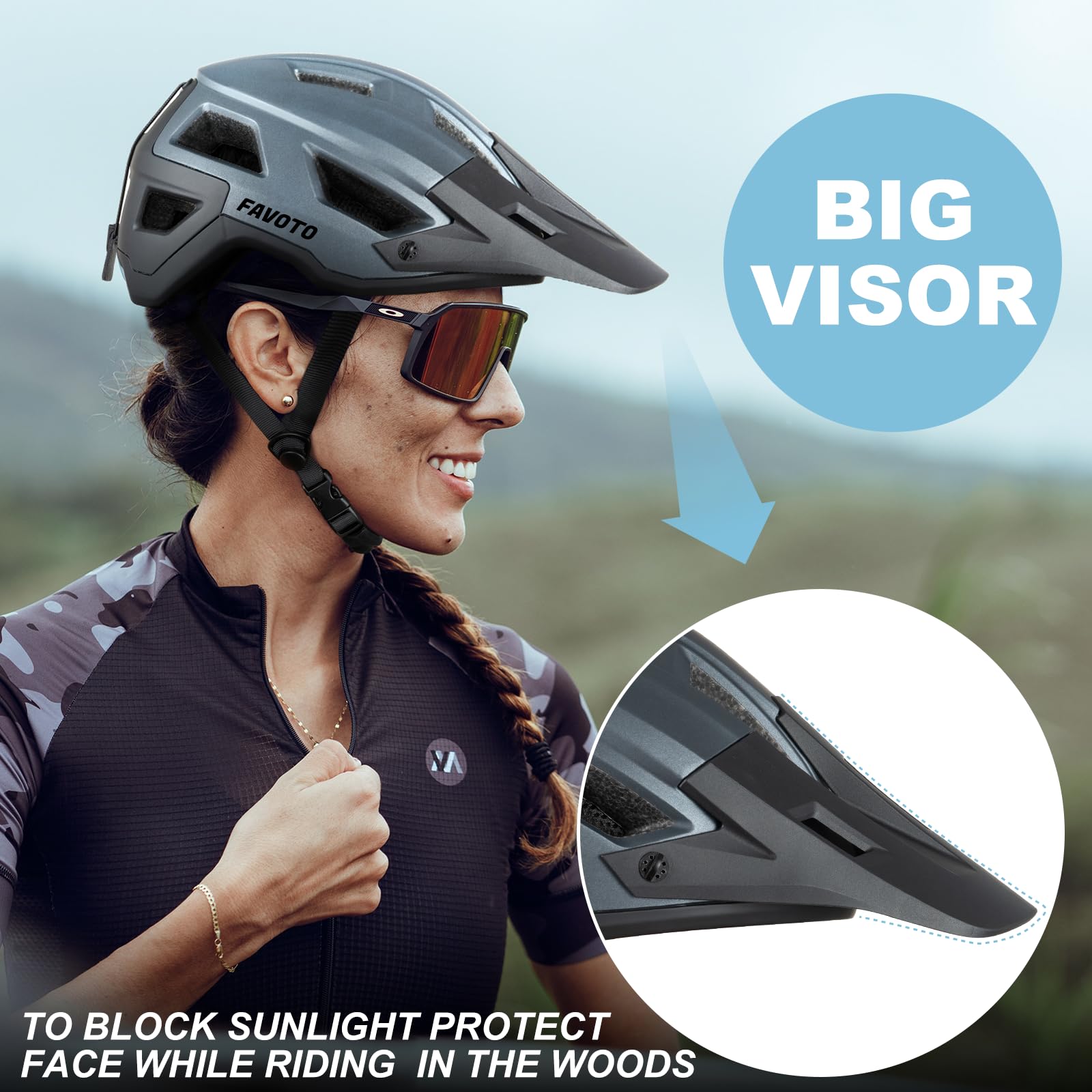 Favoto Mountain Bike Helmet Lightweight - MTB & Road Bicycle Helmet for Men Women - Adjustable Cycling Helmet for Adults Youth with CE Certificated