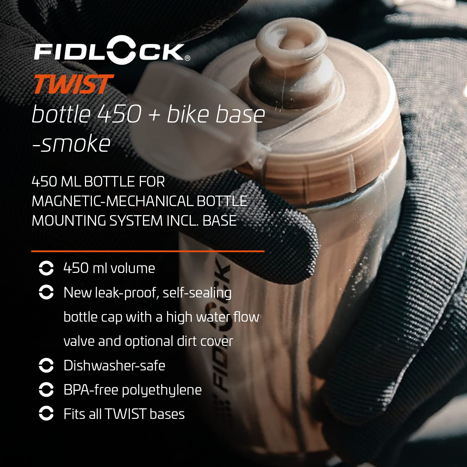 Fidlock Twist Trinkflasche 450ml Fahrrad Halterung Magnetisch Rahmen Wasserflasche Befestigung, 09611(TBL)