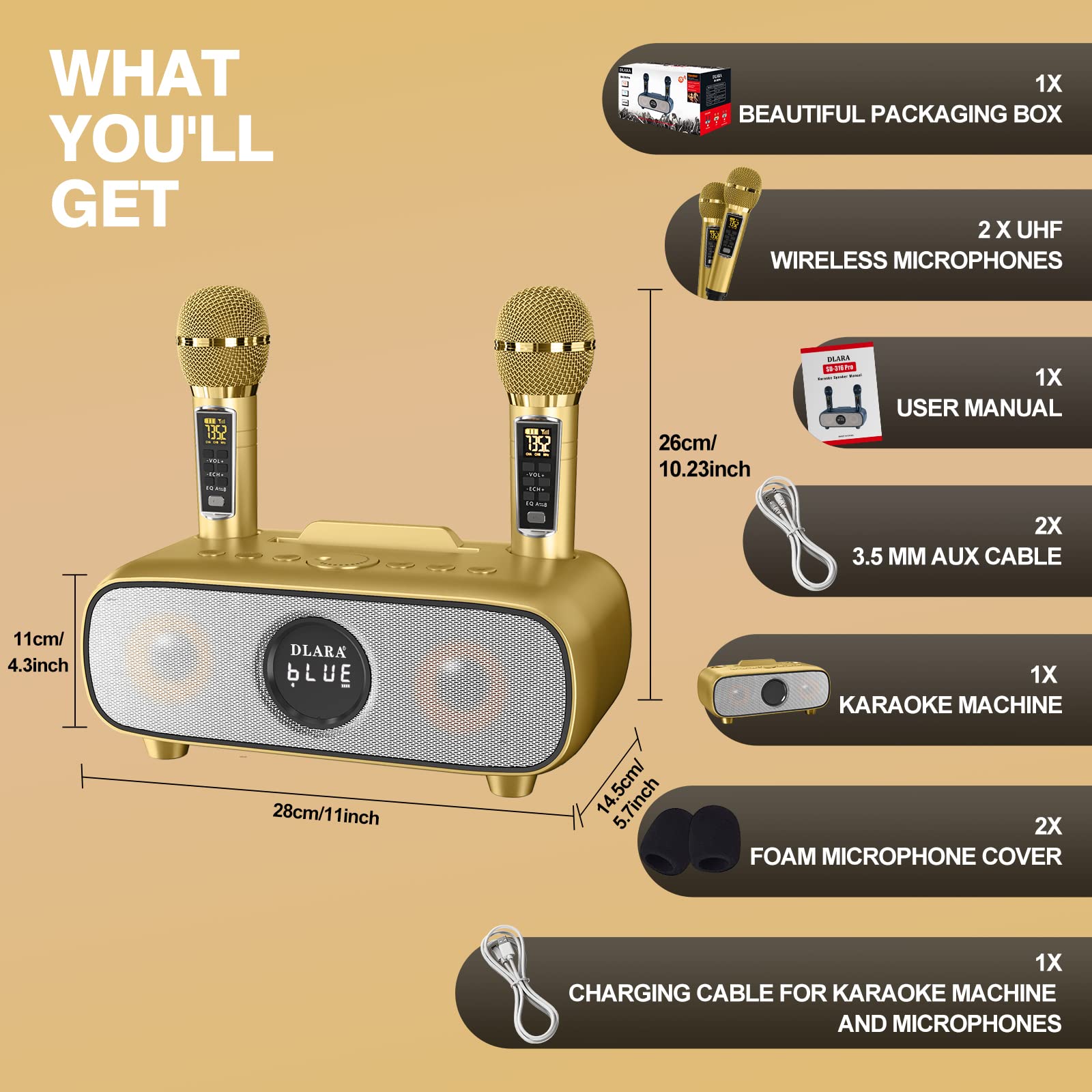 Upgrade Karaoke Machine for Adults and Kids,Portable Bluetooth 2 UHF Wireless Karaoke Microphone with Holder/USB/TF Card/AUX-in,PA Speaker System for Home Party, Picnic,Car,Outdoor/Indoor-Grey