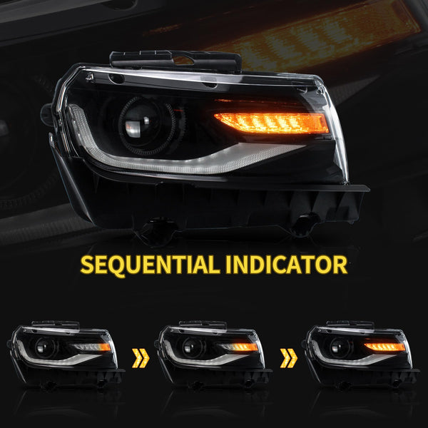 VLAND Motor Headlights compatible with 5th Gen Camaro LS, LT, SS, ZL1, Z/28 2014 2015, w/Sequential Turn signal, Driver & Passenger Side, not include bulbs