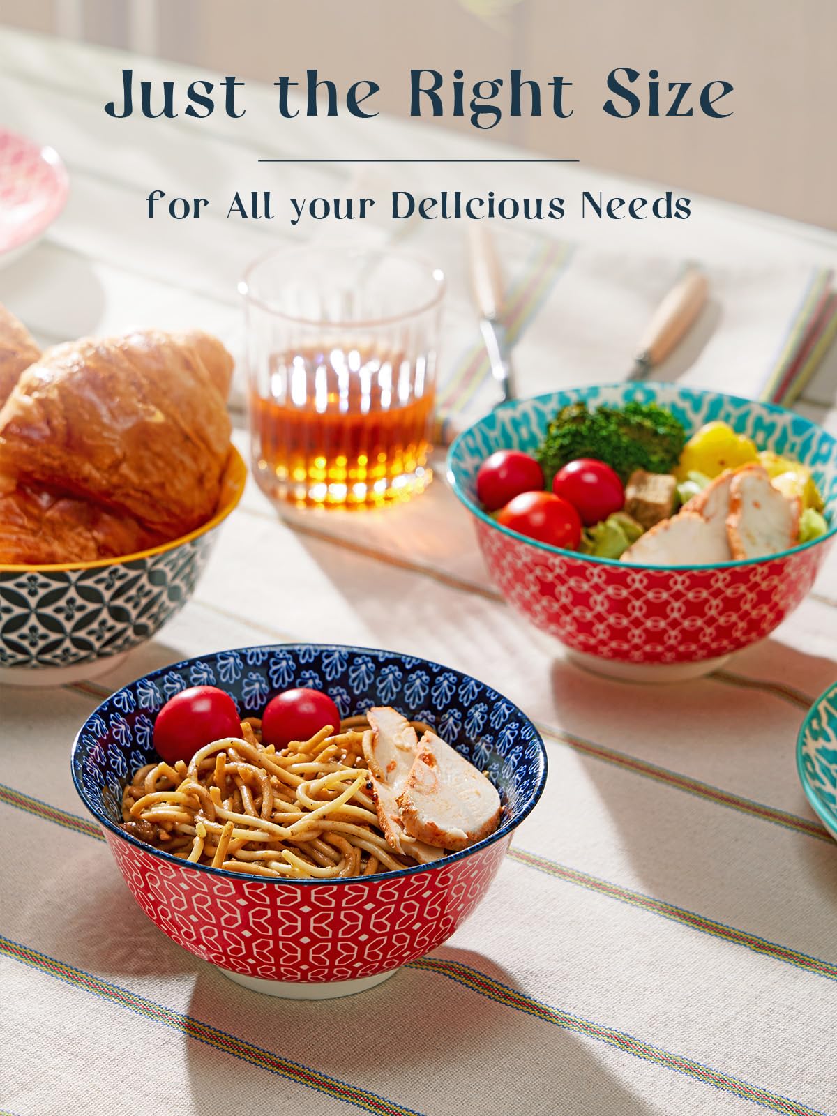 DOWAN Cereal Bowls Set of 6, 680 ml Soup Deep Bowls for Breakfast, 15.2 cm Dessert Bowls for Oatmeal, Ice Cream, Noodles, Salad, Rice, Poke, Pho,