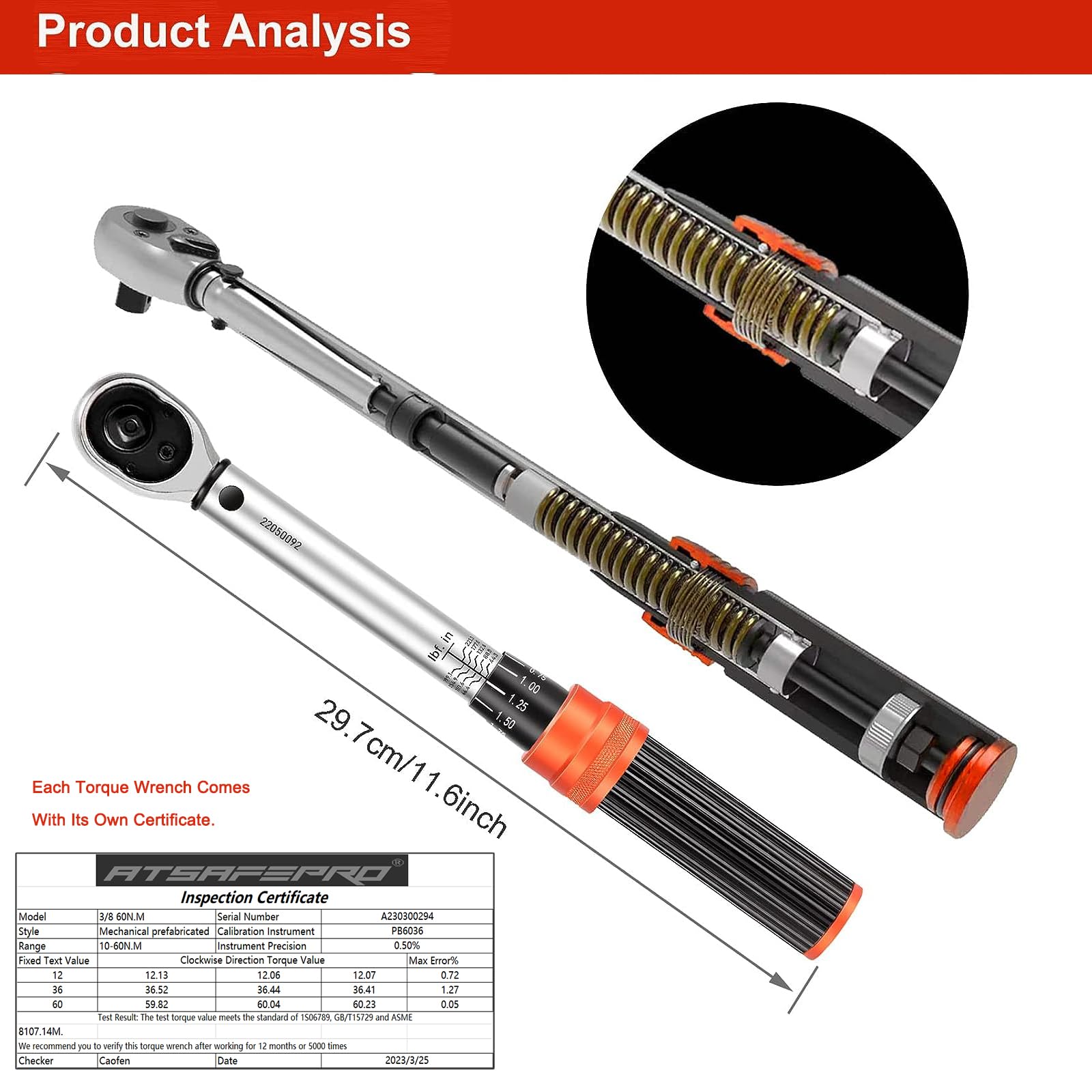 ATsafepro Torque Wrench 3/4 Inch, 100-600 Nm Torque Wrenchs, ±3% Error Accuracy with 48 Teeth Dual-Direction Adjustable for Repair of Car, Truck, Tractor
