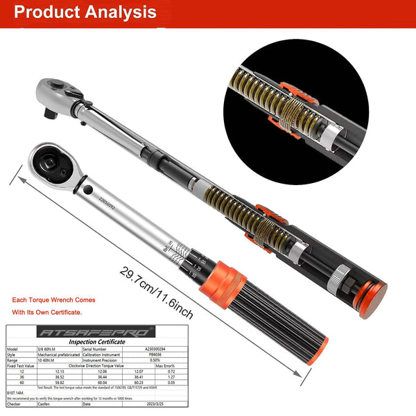 ATsafepro Torque Wrench 3/4 Inch, 100-600 Nm Torque Wrenchs, ±3% Error Accuracy with 48 Teeth Dual-Direction Adjustable for Repair of Car, Truck, Tractor