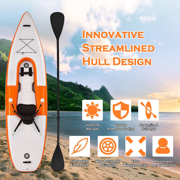 COSTWAY 10.8ft Inflatable Kayak, 1 Person Sit on Canoe with Adjustable Aluminum Oar, Hand Pump and Padded Seat, Paddle Kayaks Blow up Boat for River Lake Sea