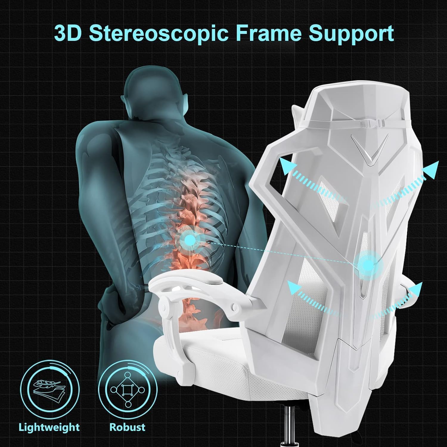 GTPLAYER Mesh Gaming Chair with Footrest 3D Stereoscopic Frame Support Ergonomic Fabric CoverReclining Computer Office Desk Chair Height Adjustable