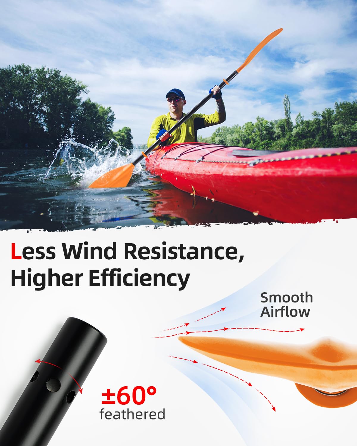 Abahub Adjustable Kayak Paddle 210-230 cm/82-90 Inches Floating Kayaking Oars Boating Oars Canoeing Oars Orange