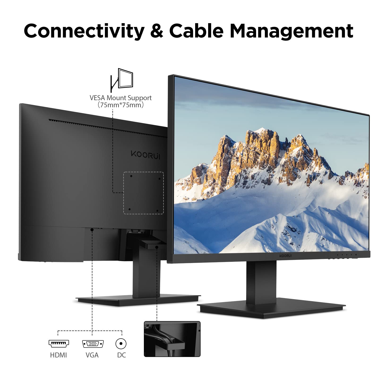 KOORUI E2711F 27 Inch FHD Monitor, Gaming 100Hz, IPS Computer Monitors, 1080P Pc Screen, Adaptive Sync, 5ms, VESA 100x100mm, Eye Care, HDMI, VGA