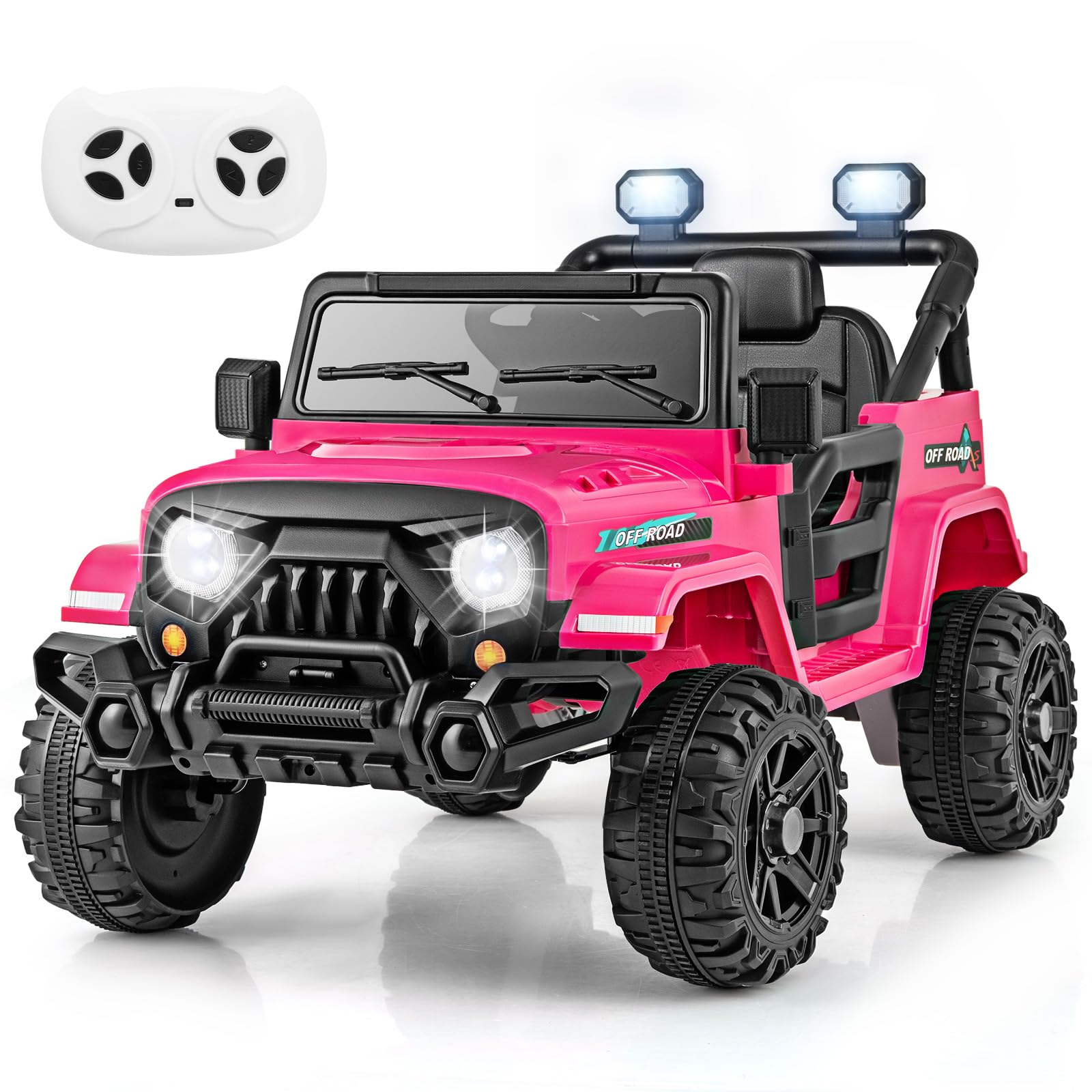 COSTWAY 12V Kids Ride on Car, 2 Motors Electric Off Road Truck with Remote Control, LED Lights, Music, Horn & Wireless Connection, Battery Powered Ride on Toy for Boys Girls (Black)