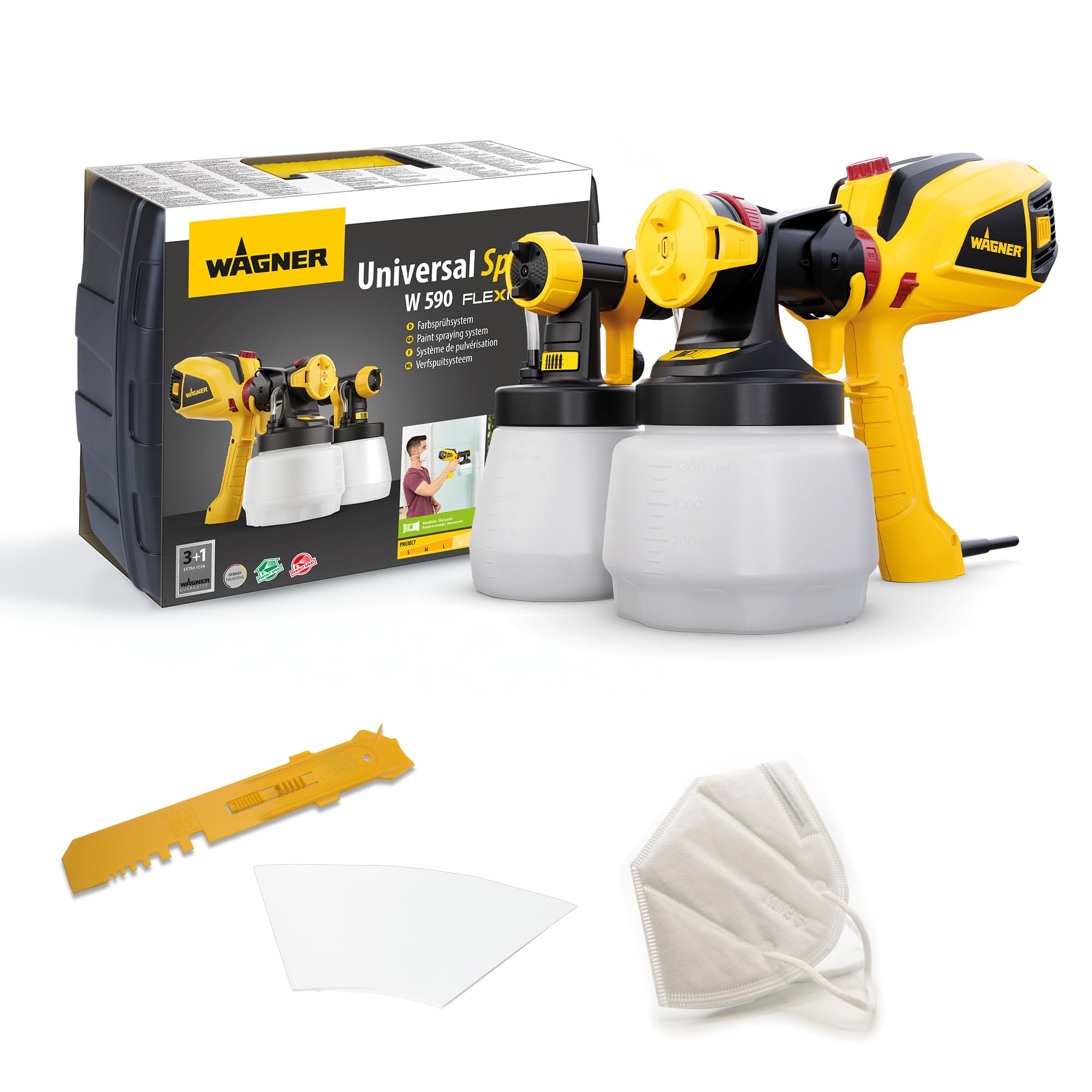 WAGNER Universal Sprayer W 690 FLEXiO - Electric Paint Sprayer for dispersion/latex paints, varnishes & glazes - interior and exterior usage, 15m²-6 min, 1800 ml/800 ml capacity, 630 W, 3.5 m hose