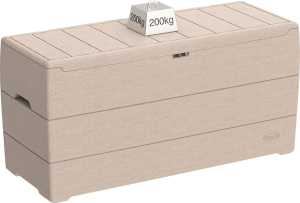 Duramax Cedargrain Durabox 270 Litre/ 71 Gallons plastic storage box, Outdoor Deck Garden Furniture Organizer, Lockable Lid, Plastic Cushion Box with