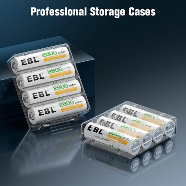 EBL Upgraded 8 Bays AA AAA Battery Charger with USB Ports and 8 Counts 2800mAh AA Batteries, Rechargeable Batteries and Charger Set