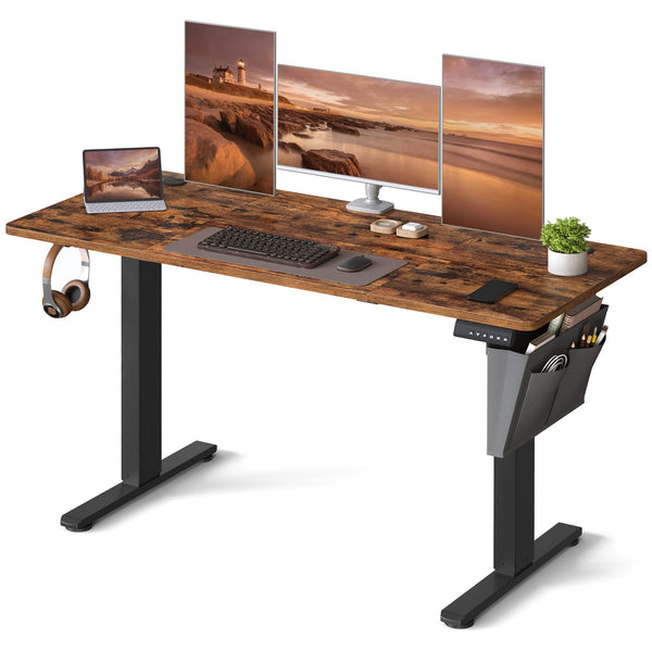 VASAGLE Electric Standing Desk, Height Adjustable Desk, 60 x 140 x (72-120) cm, 4 Memory Heights, Storage Pocket, for Home Office, Study, Rustic Brown and Ink Black LSD134K02