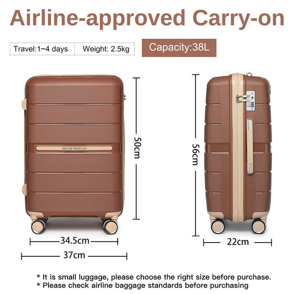British Traveller 24" Medium Suitcase Lightweight Polypropylene Hard Shell Luggage Hold Check in Suitcase with 4 Wheels and Built-in TSA Lock(Navy, 66cm 60L)