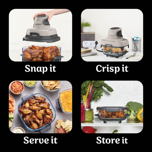 Ninja CRISPi Portable Air Fryer, 3.8L, 4-in-1: Air Fry, Roast, Keep Warm, Recrisp, Space Saving Compact Design, 2x Removable Glass Containers & Lids, 1700W, Cyber Space Blue FN101UKGY