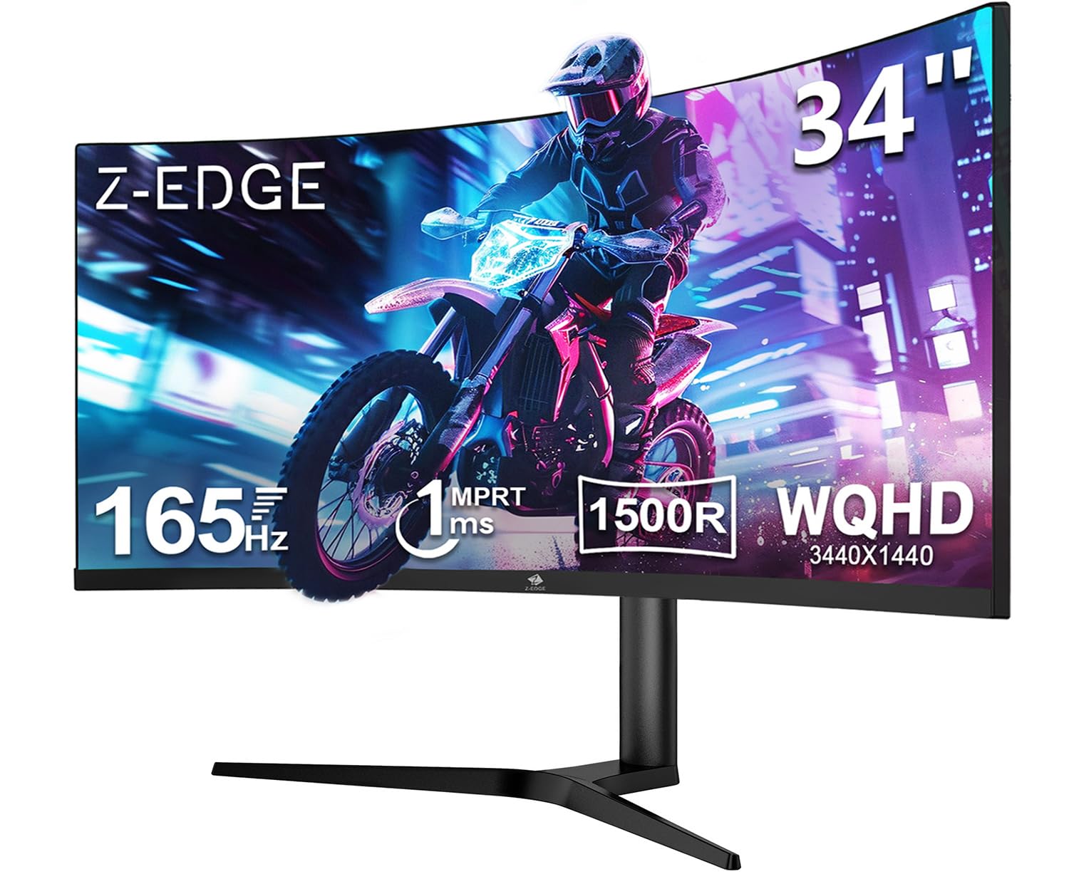 Z-Edge 34 Inch Curved Gaming Monitor Ultrawide 165Hz(DP) 100Hz(HDMI) 1ms MPRT 21:9 3440x1440 WQHD R1500 Curved Screen, Tilt/Swivel/Height Adjustable, FreeSync, HDMI, DisplayPort