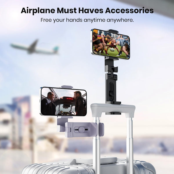Airplane Phone Holder - Klearlook 4 in 1 Adjustable Phone Stand for Travel,360 Rotation Handsfree Viewing Flight Phone Holder,Foldable Travel Essential,Accessory for Flying/Traveling/Home/Office-Black
