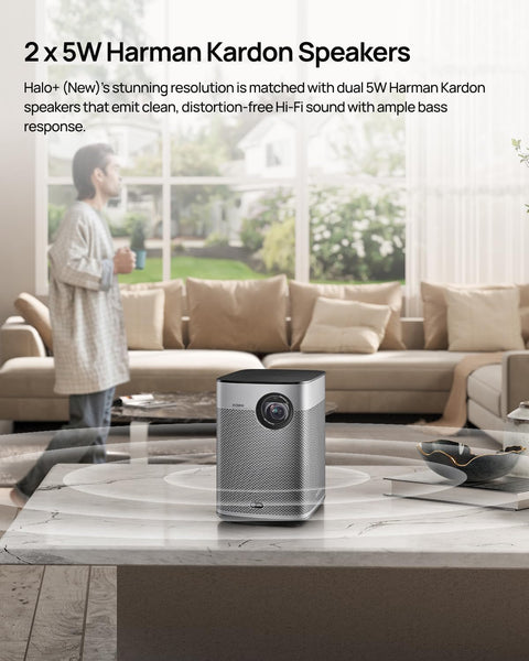 XGIMI Halo+ 1080P Portable Projector, 4K Input Supported, 700 ISO Lumens with Integrated Harman Kardon Speaker, Auto Focus&Keystone,ISA Technology, Android TV 10.0, Wireless Casting WiFi Bluetooth