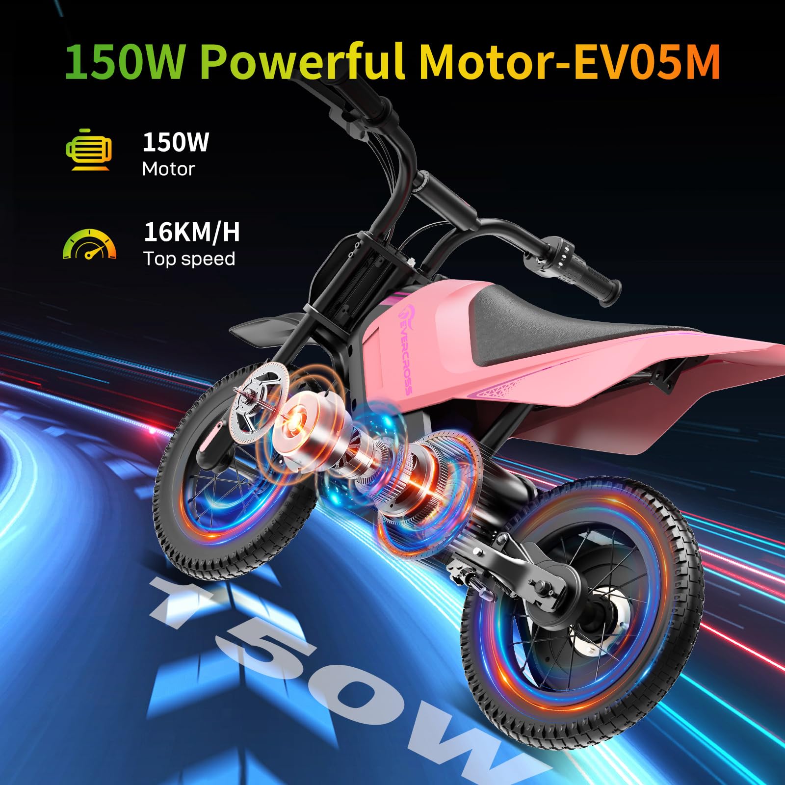 EVERCROSS EV05M Electric Motorcycle for Kids, 150W Kids Ride On Motor-cycle, 8/16 km/h Speed Modes & 15 km Long-Range Electric Motorcycle, 12'' Moto Cross for Children Aged 3-12 Years