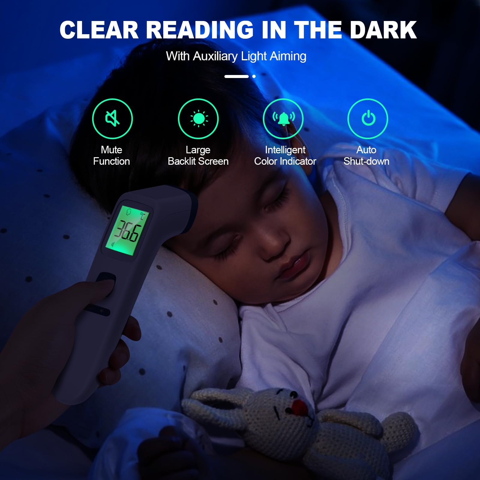 No-Touch Forehead Thermometer for Adults, Infrared Digital Thermometers for Kids, Touchless Baby Thermometer, Accurate Reading with LCD Display, Mute Mode, Memory Recall, Fever Alarm