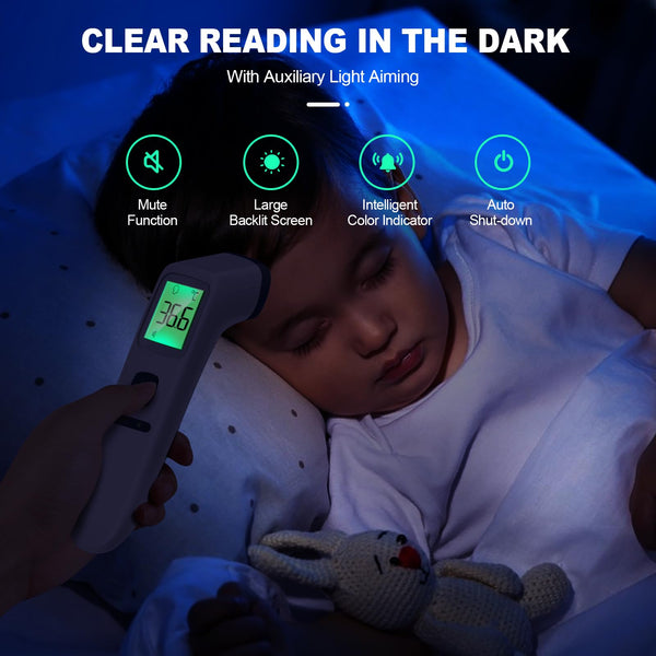 No-Touch Forehead Thermometer for Adults, Infrared Digital Thermometers for Kids, Touchless Baby Thermometer, Accurate Reading with LCD Display, Mute Mode, Memory Recall, Fever Alarm