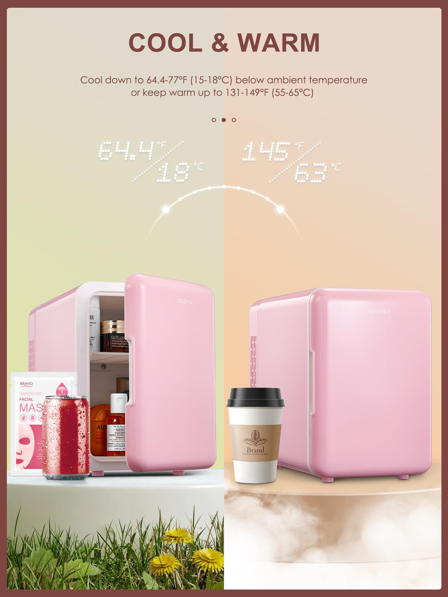 Mini Fridge 4 Litre, 6 Can Portable AC+DC Power Cooler & Warmer, Portable Small Fridge for Bedrooms, Cars, Offices; Skincare, Makeup, Cosmetics, Food (Pearlescent White, 4L)