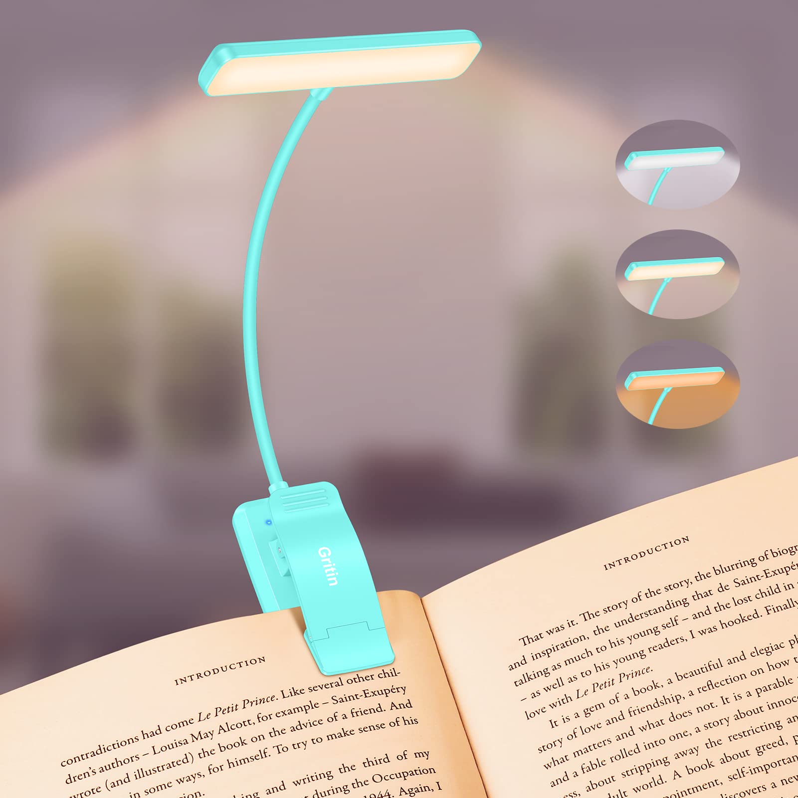 Gritin 19 LED Book Light, Reading Light Book Lamp for Reading at Night with Memory Function, 3 Eye-Protecting Modes -Stepless Dimming, Long Battery Life, 360° Flexible Lamp for Bed,Tablet
