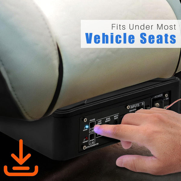 Pyle 8-Inch Low-Profile Amplified Subwoofer System - 600 Watt Compact Enclosed Active Marine Underseat Car Subwoofer with Built in Amp, Powered Car Subwoofer w/Low & High Level Inputs