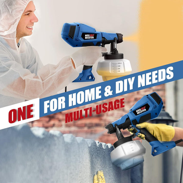 NEU MASTER Paint Sprayer, Orange Fence Paint Sprayer,[500W/1200ml/4 Nozzles/3 Patterns] HVLP Electric Spray Gun for Home Interior and Exterior, Cabinets, House, Fence, Ceiling