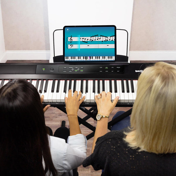RockJam 88 Key Digital Piano with Full Size Semi-Weighted Keys, Power Supply, Sheet Music Stand, Piano Note Stickers & Simply Piano Lessons