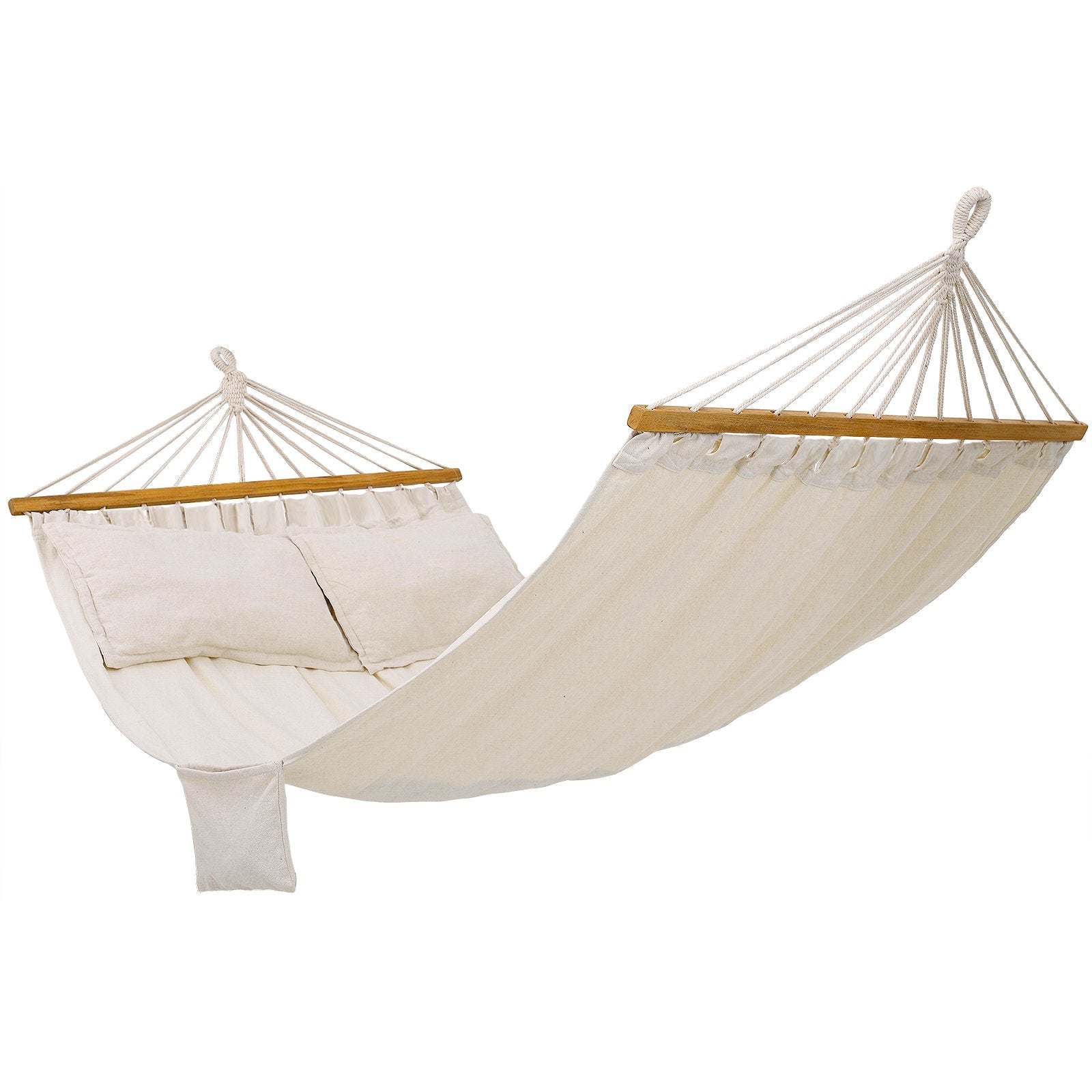SONGMICS Double Hammock with 2 Pillows, Swing Bed Suitable for 2 Person, 70% Cotton, 210 x 150 cm, Load Capacity 300 kg, Beige GDC22M