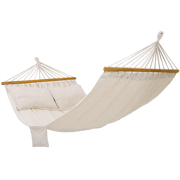 SONGMICS Double Hammock with 2 Pillows, Swing Bed Suitable for 2 Person, 70% Cotton, 210 x 150 cm, Load Capacity 300 kg, Beige GDC22M