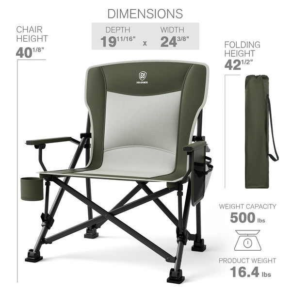 EVER ADVANCED Camping Chair for Adults Oversized 230KG, Folding Chair for Heavy People with Side Pocket, Heavy Duty Extra Wide with Hard Armrest Foldable Garden Fishing Outdoor Fold up
