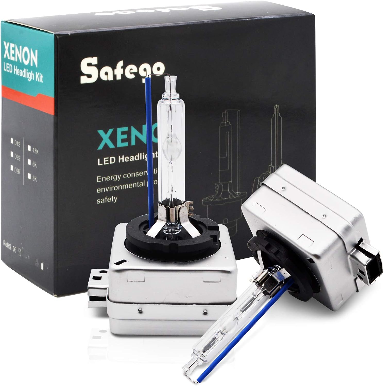 Safego D1S Xenon Bulb 35W 8000K HID Headlight Super Bright Discharge Lamp Replace HID Kit 12V Car Bulbs Ice Blue LED Exterior Headlamp Bulbs, Pack of 2